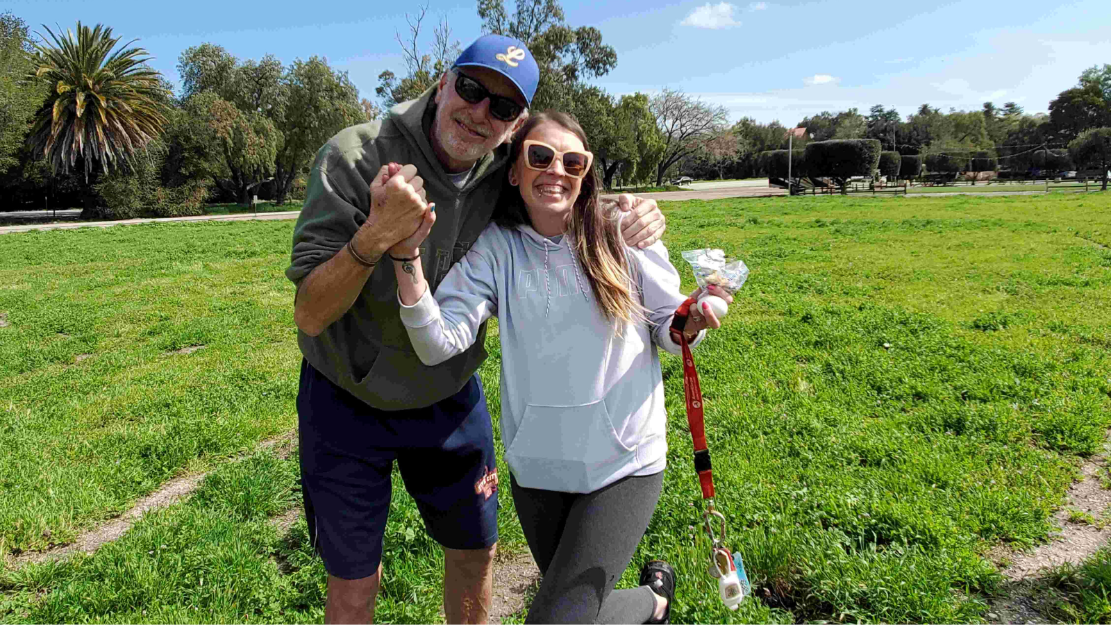 Photo caption: Santa Barbara Partnership AmeriCorps Members Ashley Przecha and George Crowder teamed up together to win an egg toss during a team building event in Los Olivos, California.