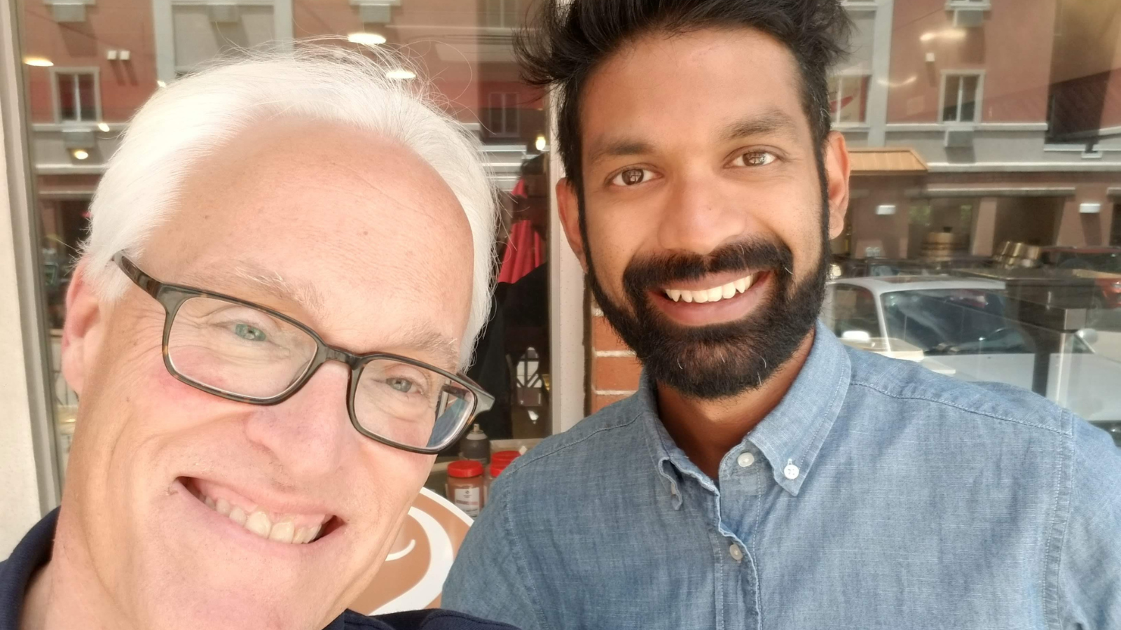 Photo caption: After eight months collaborating remotely, Jim and Darshan meet for the first time in State College, PA.