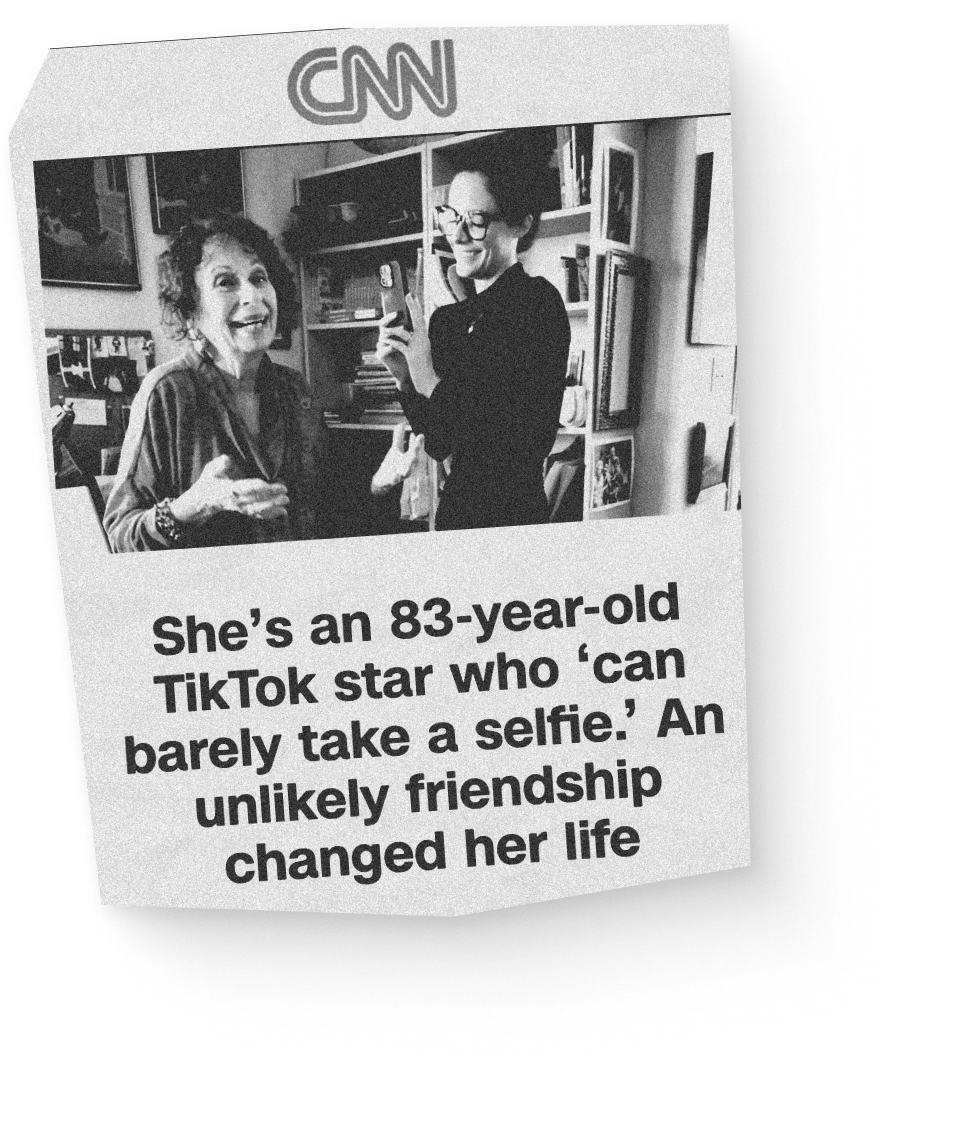 CNN clipping with headline: She's an 83-year-old TikTok star who 'can barely take a selfie.' An unlikely friendship changed her life