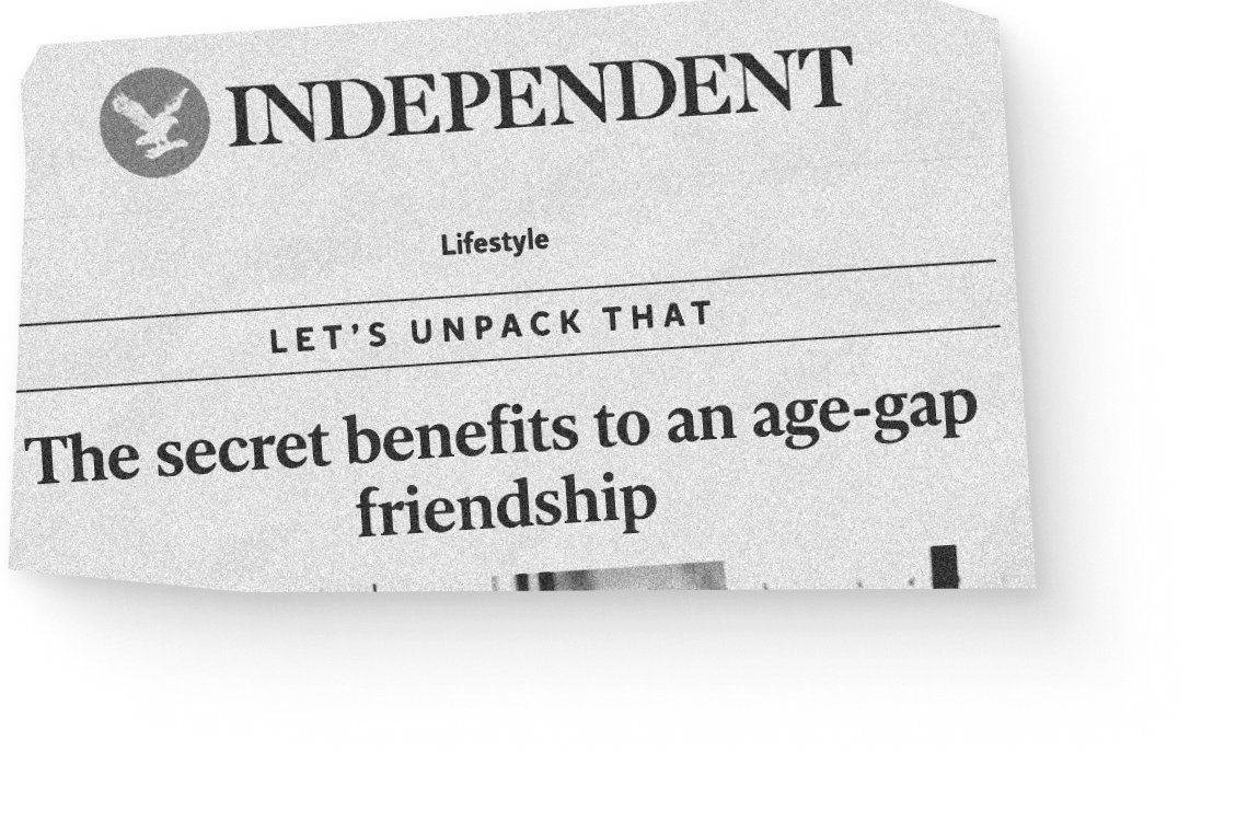 Independent newspaper clipping with headline: The secret benefits to an age-gap friendship