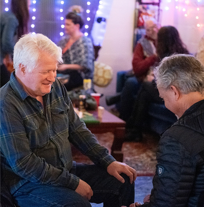 Two men talking