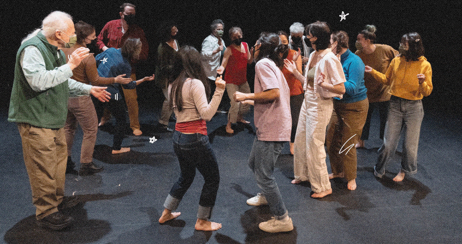 cg-report-2025__photos__dance An intergenerational group dancing in a black box theater