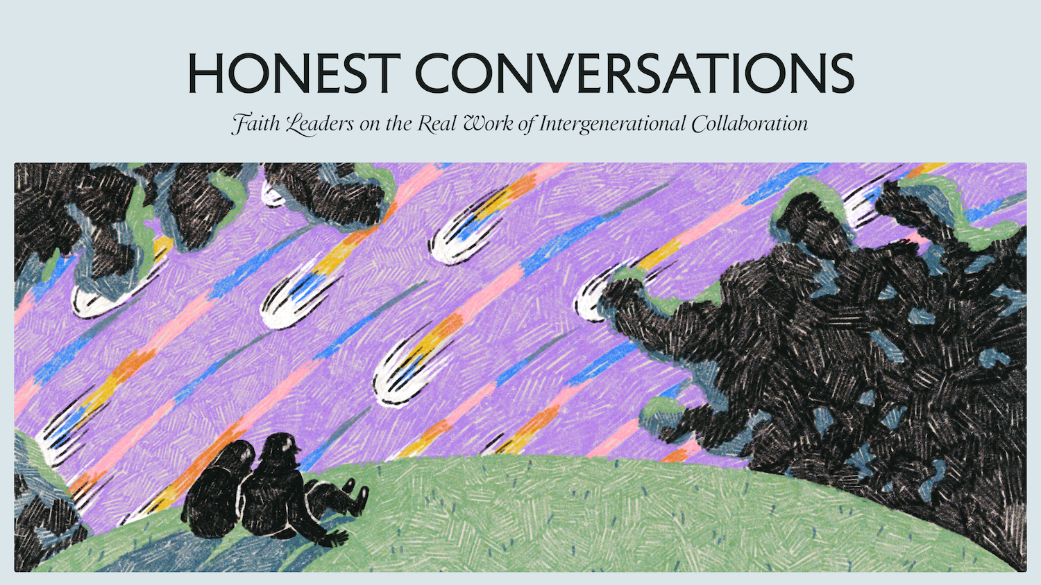 Graphic for a CoGenerate study titled ‘Honest Conversations: Faith Leaders on the Real Work of Intergenerational Collaboration.’